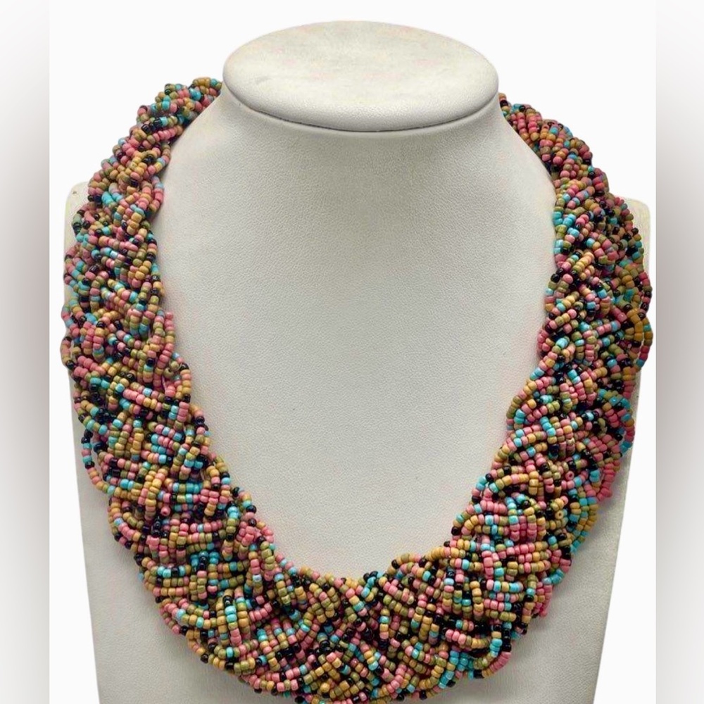 Multi-color braided twisted seed bead necklace